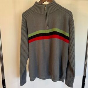Arizona Gray Quarter Zip with Green Black Red Strips Size XL Preppy Easter